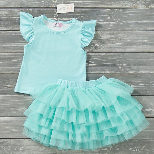 Ruffled Tulle Skirt Set Seafoam